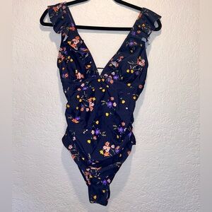 Cupshe Navy Floral One-Piece Swimsuit NEW Large